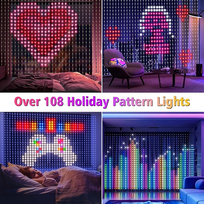 Smart Curtain Lights 800 LED Curtain String Lights with App Remote | 20Ft x 10Ft Color Changing Window Fairy Light Music Sync Dynamic DIY for Indoor Outdoor Backdrop Wall Decor
