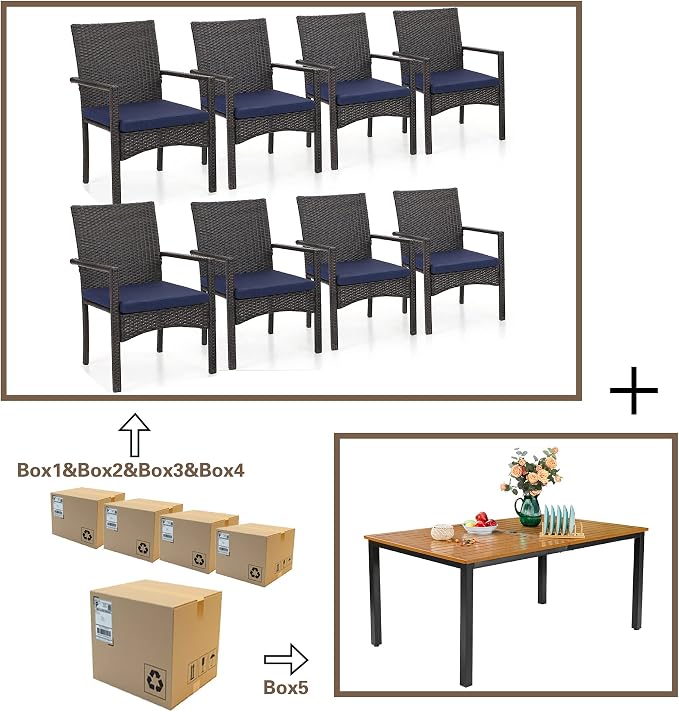 Sophia & William 7pc Patio Dining Set, Wood-Like Metal Table, Wicker Chairs | All Weather Patio Table and Chairs Set for 6, Perfect for backyard, deck, porch