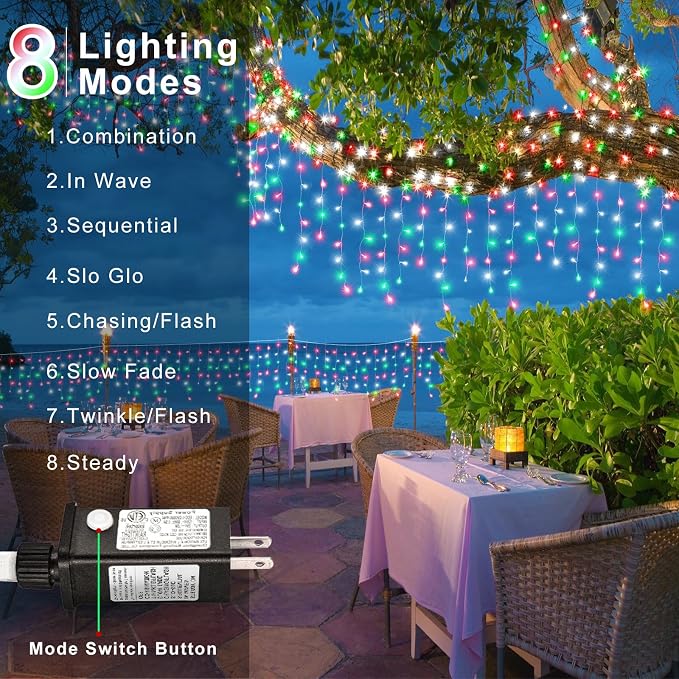 66ft Red White and Green Christmas Lights, 640 LED Icicle Lights for Outside, Clear Wire Connectable Twinkle Light with 8 Modes Timer Waterproof for House Window Party Tree Holiday Patio Yard Home