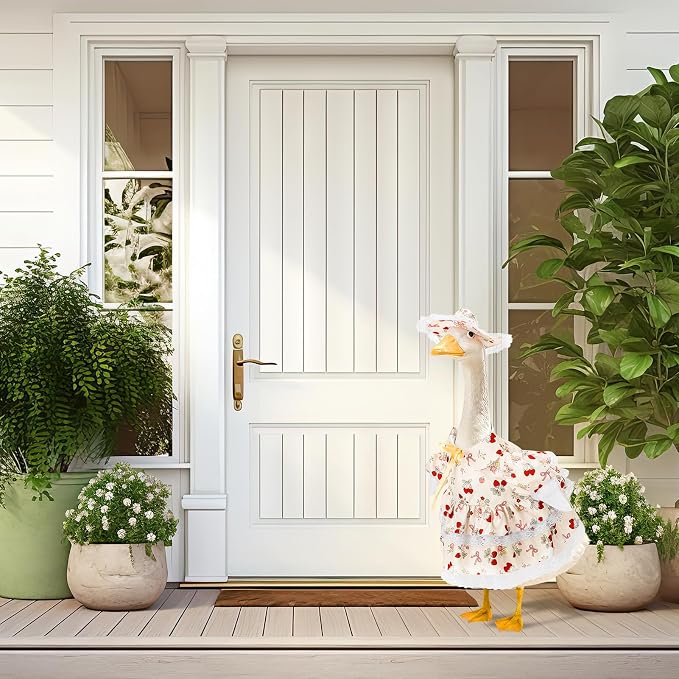 Porch Goose Outfit, 23" Porch Goose Clothes with Strawberry Skirt and Hat for Spring Summer Party Outdoor Patio