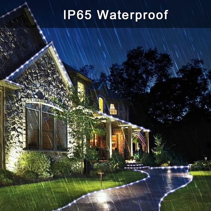 JMEXSUSS 66ft 200 LED 8 Modes White Solar Rope Lights for Pool | Solar Pool Lights Outdoor Waterproof, Solar Powered Christmas Lights for Fence,Gazebo,Yard,Walkway,Path,Garden Decor(White)