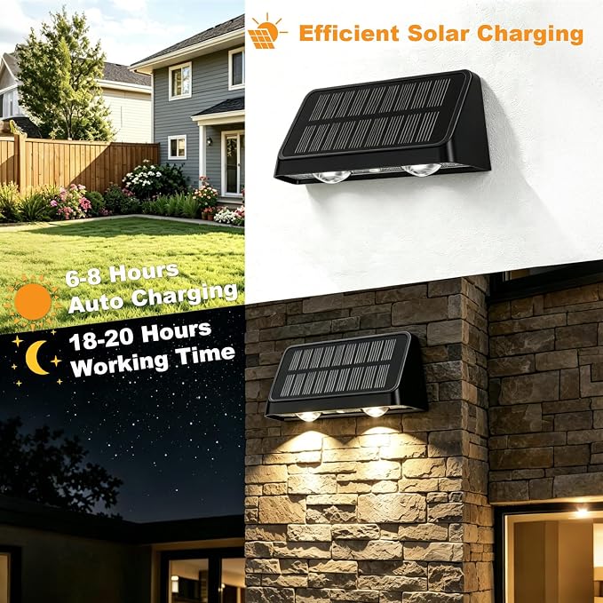 Solar Fence Lights IP64 Waterproof Warm White Outdoor Wall Decor 6 Pack | Auto On/Off LED Solar Deck Lights, Suitable for Railings, Steps, Pools, Backyards, Patios & Porches Outdoor Decoration