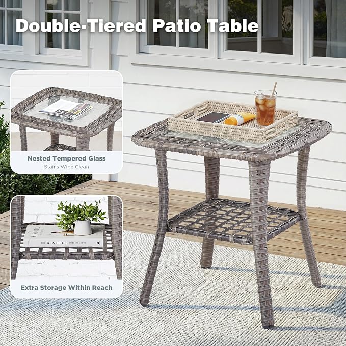 Belord Patio Chairs Set with Side Table, Outdoor Rattan Chairs for Deck Porch Garden, 3 Piece Luxury Patio Furniture Set, Blue