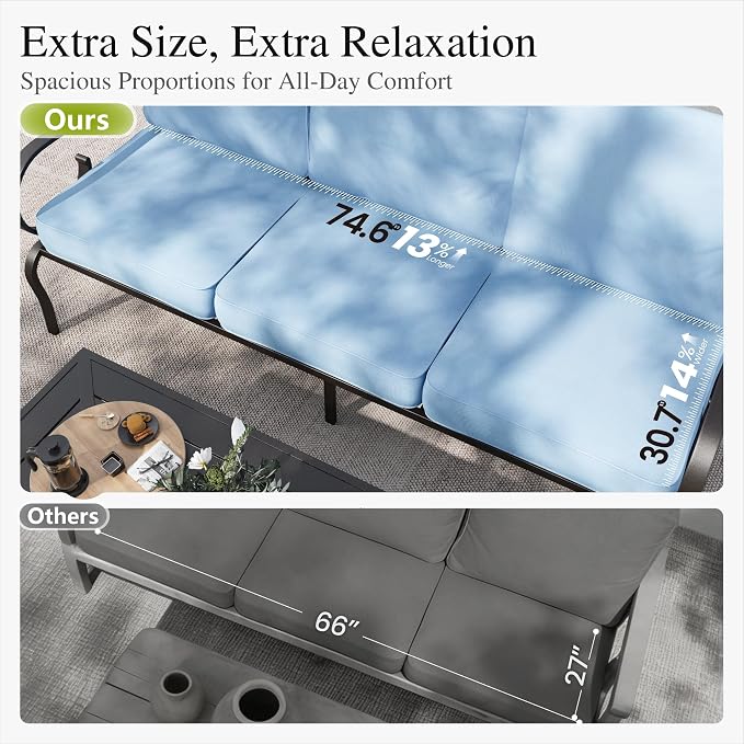 Sophia & William Patio Conversation Set for 5, 3-Seater Sofa, 2 Swivel Chairs and a Coffee Table, Metal Outdoor Furniture with 5.75" Extra Thick Cushions, Blue