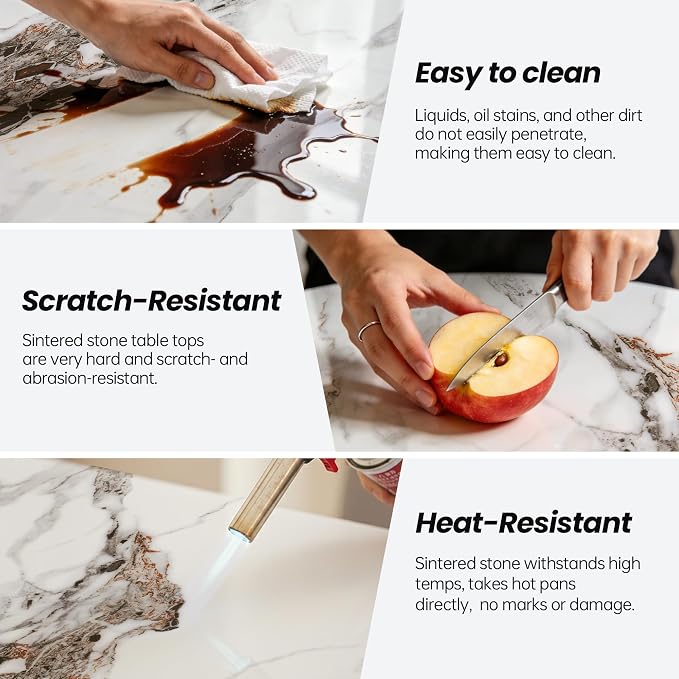 47.2"" Round White Marble Sintered Stone Table Top - Heat Resistant Waterproof for Dining Table, Office Desk, Bar, Patio