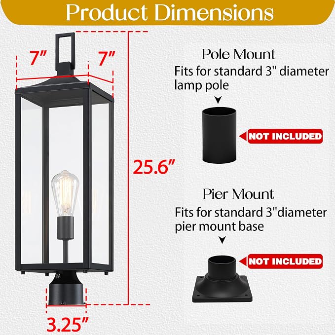 25.6 Inch Photocell Outdoor Lamp Post Light with Dusk To Dawn Sensor-Large Post Lamp For Yard Residential Sidewalk 25.6in Large lamppost Dusk To Dawn Pole Lantern For House Outdoor Column Light, E26