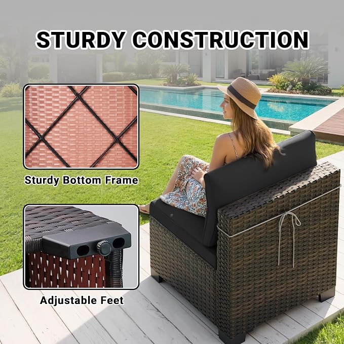 LEVELEVE 9 Pieces Outdoor Patio Furniture Sets,Rattan Conversation Sectional Set,Manual Weaving Wicker Patio Sofa,w/Table&Ottoman