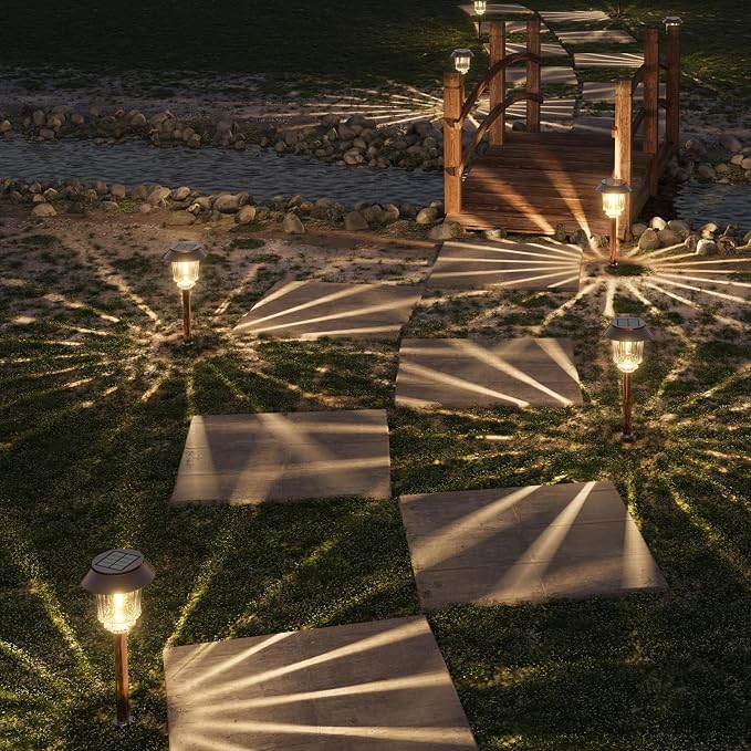 XMCOSY+ Solar Pathway Lights Outdoor - 6 Pack Solar Garden Lights, 10-40 LM Dimmable Solar Lights Outdoor Waterproof Auto On/Off IP 65 Solar Powered Landscape Lighting for Patio Walkway Driveway | Aluminum & Glass 40 LM Dimmable 8-12 Hours Brightness, ...
