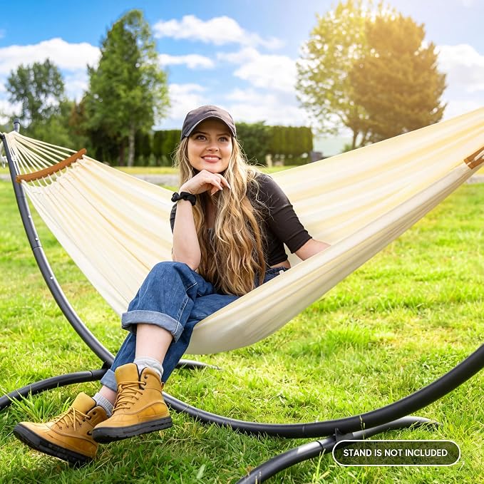SUNCREAT Hammocks Hammock Replacement for Stand, Double Hammock with Carrying Bag, Hanging Straps, Beige
