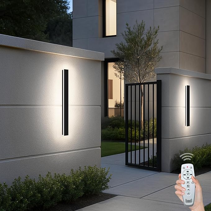 31.49 Inch Outdoor Wall Lights, Ip65 Waterproof Linear Led Modern Wall Sconce, LED Strip Porch Lights with Remote Dimming Lighting Fixture Acrylic Anti Rust 2700-6500K Dimmable (2 Pack)