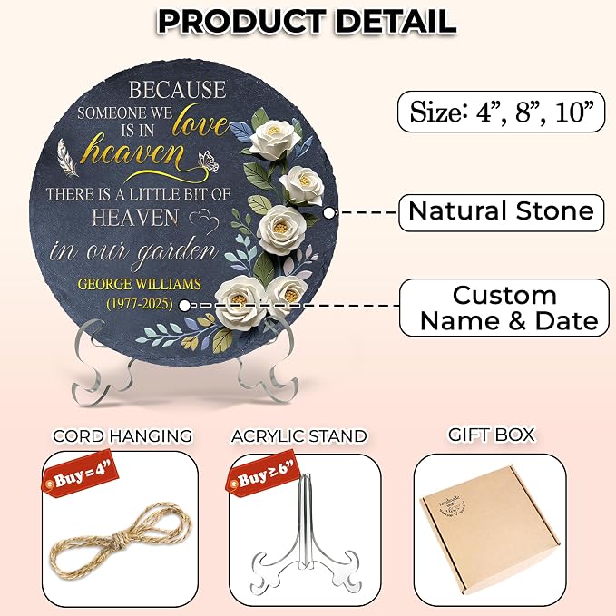 Personalized Memorial Garden Stone, Because Someone We Love is in Heaven Natural Stone, Gardenias Headstone Gift for Loss of Loved One, Bereavement Keepsake Grieving Grave Marker Mom Dad Nana Grandpa