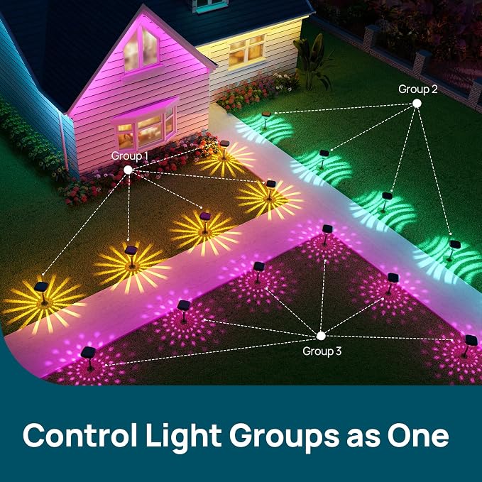 Linkind Smart Solar Pathway Lights SP6,Pattern Switch Solar Lights Outdoor | USB&Solar Charging, Cool/Warm White/Color Changing Landscape Lighting for Yard,Garden,Patio, 1 Pack