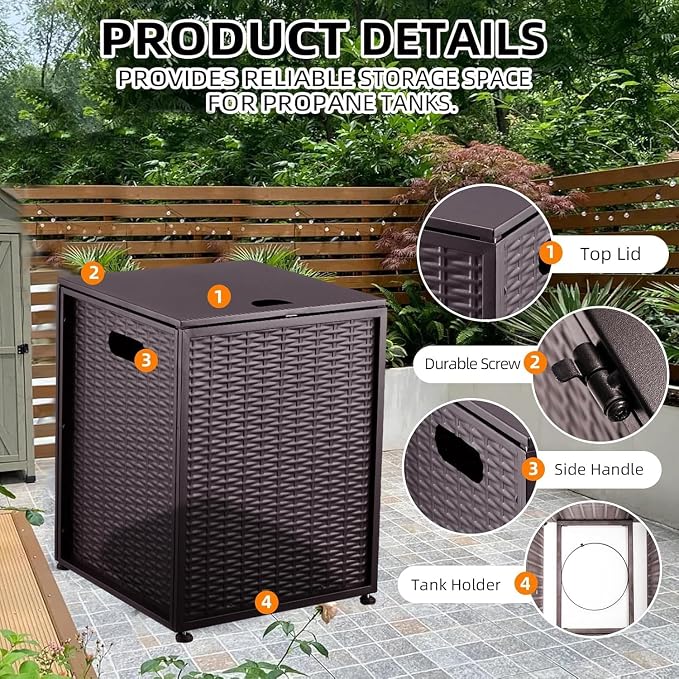 20 LB Propane Tank Cover Table with Side Handles，Sturdy 16 Inch Propane Tank Holder with Adjustable Foot Pads，Outdoor Gas Tank Cover for Patio, Deck & Backyard（Brown）