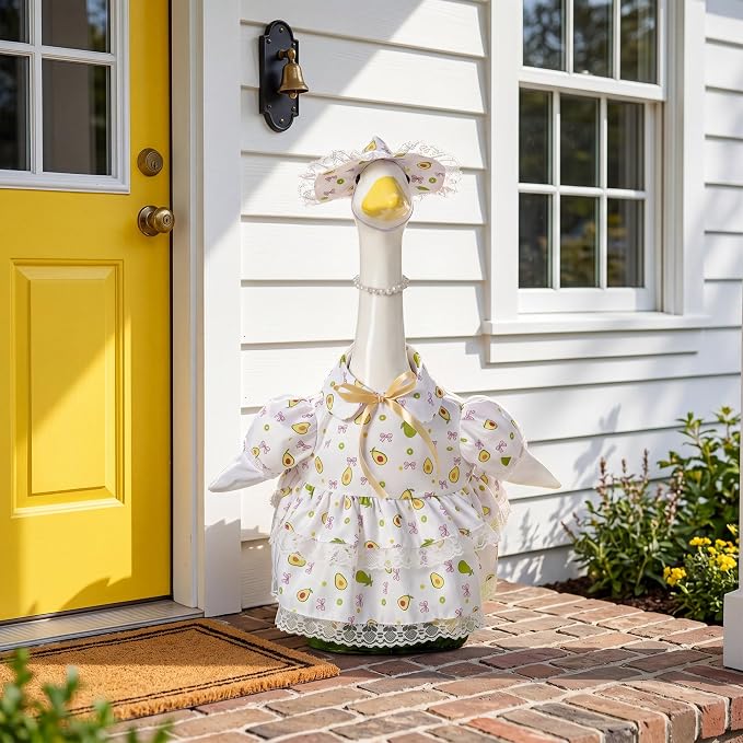 Porch Goose Outfit Flower with Pearl Necklace and Sunflower Hat for 23" Large Statue,Porch Goose Clothes for Outdoor Patio Yard Garden Holiday Decor