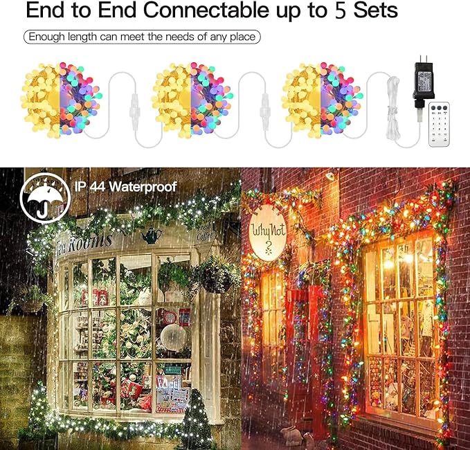 RaThun 65.6ft Globe String Lights with Remote, Multicolor & Warm White | 150 LED Color Changing,11 Modes,16ft Extended Lead,IP44 Waterproof, Linkable for Bedroom,Classroom,Christmas,Home Decor