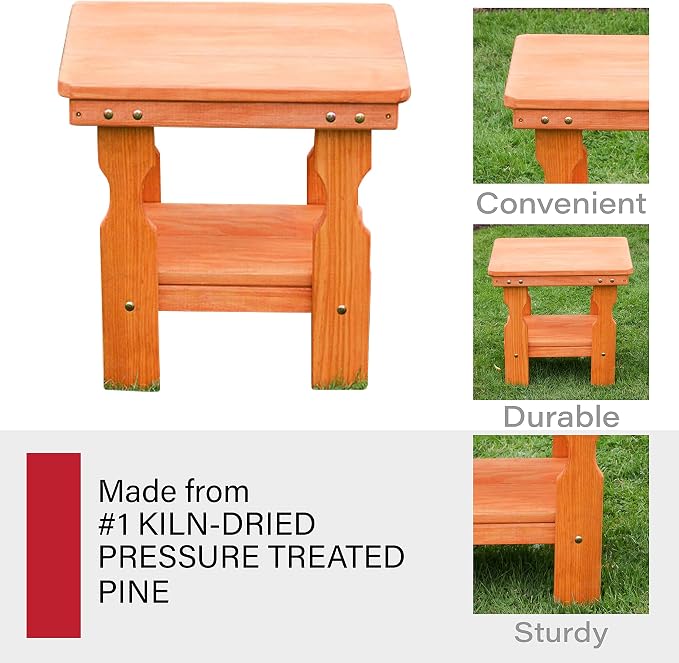 Amish Casual Heavy Duty Outdoor Wood End Table in Cedar Stain - Quality Crafted in The USA from Treated Pine by Amish Artisans