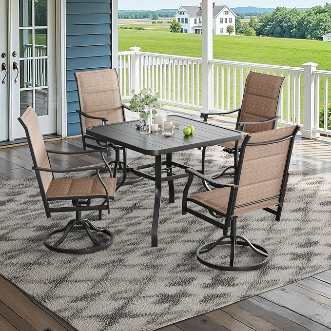Soohow Patio Dining Set for 4, 5-Piece Outdoor Table and Chairs Set, 4 x Swivel Outdoor Dining Chairs with Paded Textilene and 35"x35" Patio Table with 1.57" Umbrella Hole for Poolside, Backyard