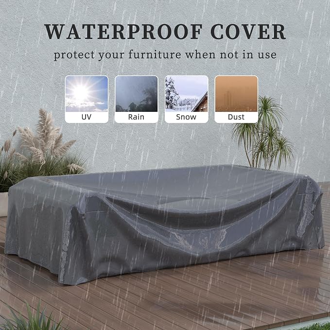 UDPATIO Patio Furniture Set, 6 Pieces Outdoor Furniture Sets with Rocking Swivel Chairs, Wicker Rattan Outdoor Conversation Set with Storage Table and Waterproof Covers for Backyard, Deck, Porch, Khak