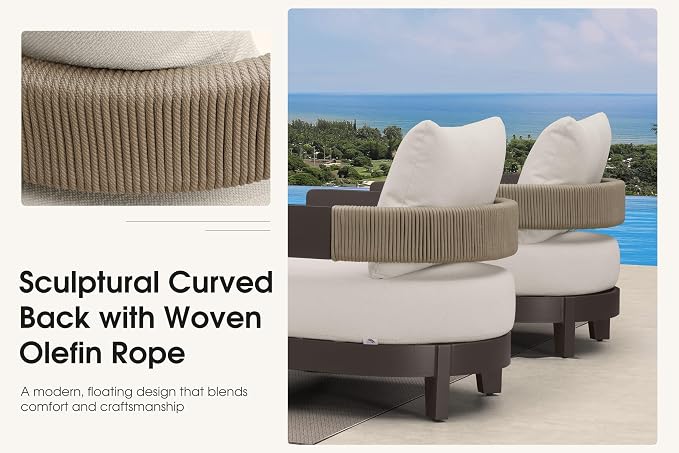 PURPLE LEAF Patio Furniture Set with Left-Arm Double Daybed and Table 10 Pieces Modern Aluminum Sectional Sofa 7.87" Thick Removable Cushions & Pillows Outdoor Conversation Sets for Porch Yard Garden