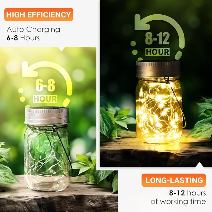 GIGALUMI Solar Mason Jar Lights, 12 Pack 30 Led String Fairy Lights | Garden Lights Outdoor Waterproof Hanging Solar Lanterns for Outdoor, Garden, Patio, Lawn, Balcony Decoration