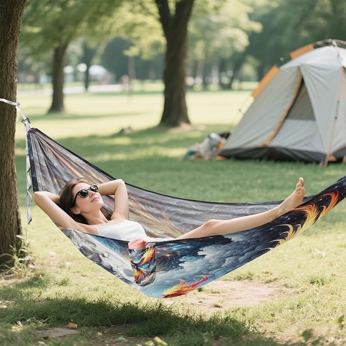 Cloud Flying Phoenix Camping Hammock, Portable Lightweight Single Hammock with 3 Straps and Aluminum Carabiners, 114" x 54" Travel Hammock for Hiking Backpacking Beach