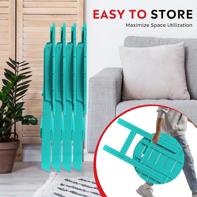 Costaelm Outdoor Bistro Table, Patio Round Portable Folding Bar Height Table Tall Balcony Pub Small High Top for Front Porch Deck, Backyard, Garden, Turquoise