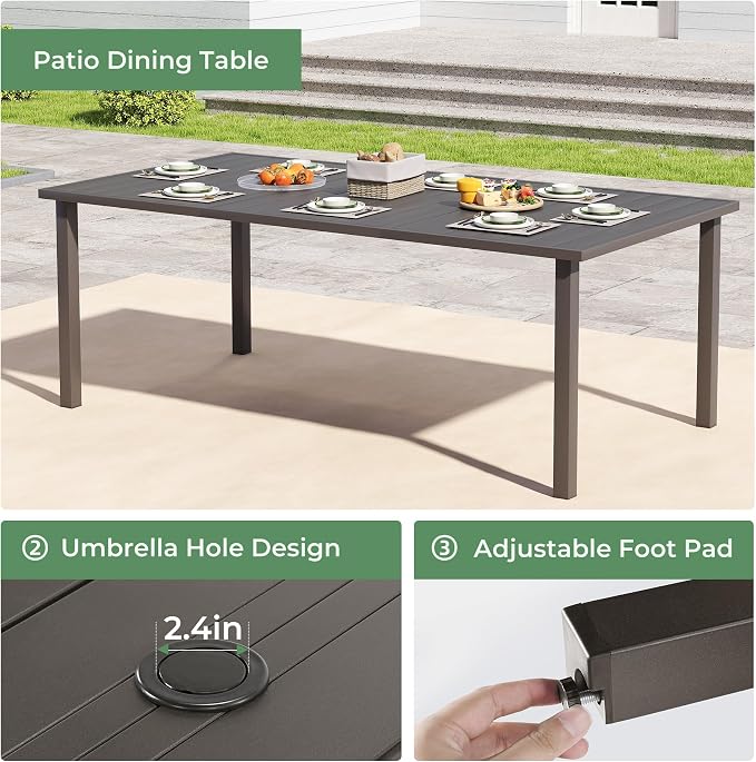 Outdoor Dining Set for 8, Patio Dining Set with Textilene Dining Chairs, Metal Dining Table with Umbrella Hole, Stackable Outdoor Chairs for Garden, Patio, Poolside and Backyard, Grey