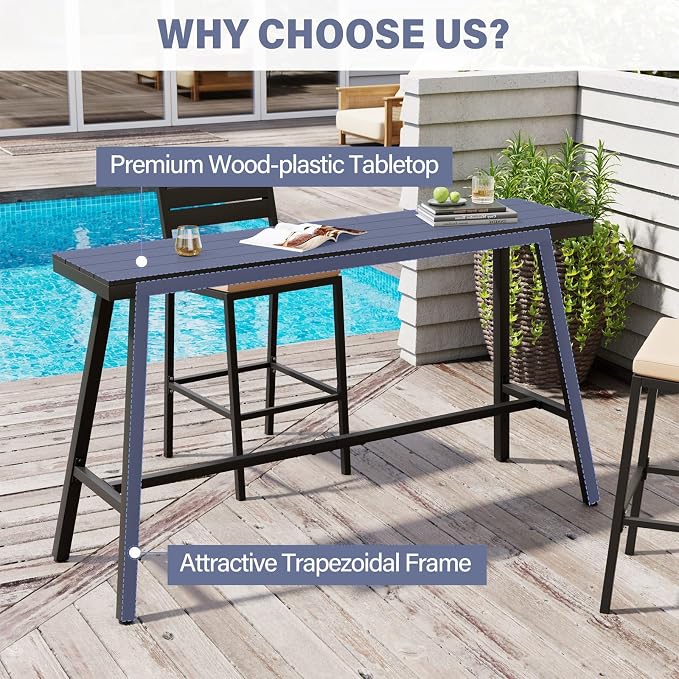 Crestlive Products Outdoor Bar Table, Patio Pub Table, 63'' Patio Bar Height Table with Weather Resistant Waterproof Top for Balcony, Bistro, Garden, Backyard, Poolside, Indoor (Black)