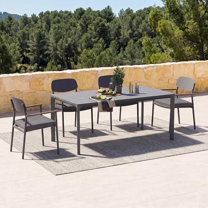 Modern Shade Luxury Outdoor Dining Set for 5, Outdoor Table and Chairs Set with Fade Resistant Cushions & FSC Teak, Premium Aluminum Patio Table and Chairs Set for Elegant Outdoor Living, Gray
