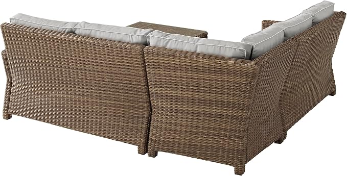 Crosley Furniture Bradenton 4-Piece Outdoor Sectional Sofa Wicker Conversation Patio Furniture Set for Deck, Brown with Gray Cushions