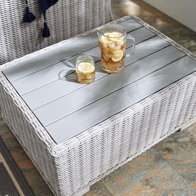 Modway Conway 32" Modern Rattan Outdoor Coffee Table in Light Gray