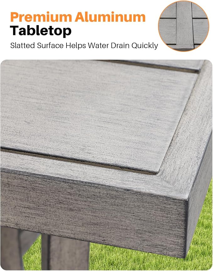Never-Rust Outdoor Dining Table for 8, Aluminum Patio Dining Table with Umbrella Hole, 84" Rectangle Outdoor Dining Tables for Deck, Backyard, Garden, Poolside, Limed Oak