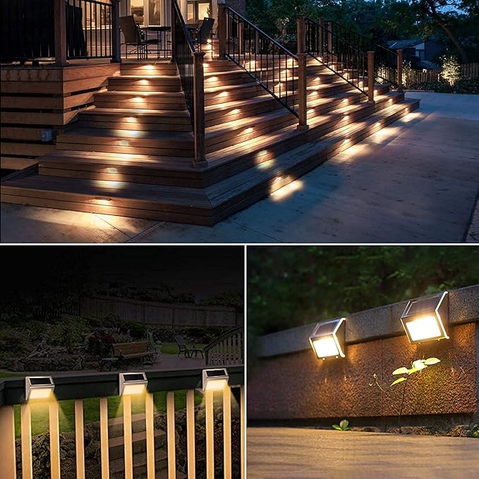 JSOT Solar Powered Lights Ideal for Step, Fence, Deck, Stair-Warm White-12P | Stainless Steel, Waterproof, Automatic Dusk to Dawn, Anti-Rust, Energy Efficient, Perfect for house decor