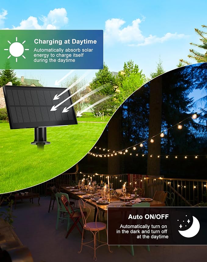 Zuske Solar String Lights Outdoor Waterproof 50FT with USB Port and 27 Shatterproof ST38 Bulbs(2 Spare), LED Solar Powered Patio Lights for Outside, Porch, Backyard, Bistro, Garden, Market - 2200K