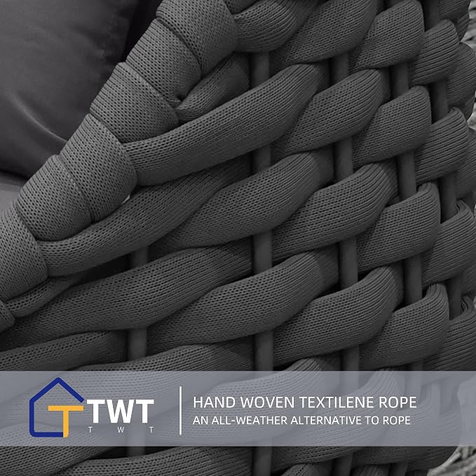 TWT 5 Pieces Patio Furniture Set, Outdoor Rope Conversation Sectional Patio Sofa with 5 Seater for Backyard, Porch, Modern Armchairs with Thickness Cushions and Side Table, Dark Grey