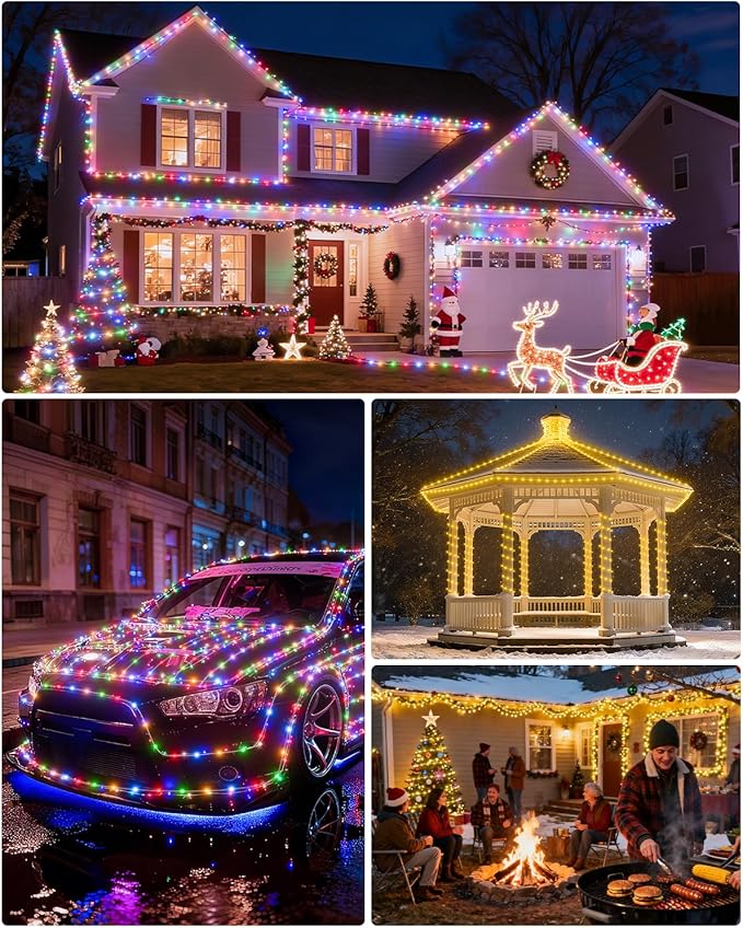 ICRGB Solar Rope Lights Outdoor, 66Ft 200LED 1800mAh Christmas String Lights with Remote, Type C, 19 Modes & Timer, IP67 Waterproof, Solar Light for Tree Patio Porch, Warm White to Multicolor | Type C & Solar, 19 Modes, Waterproof, With Remote, Timer, ...