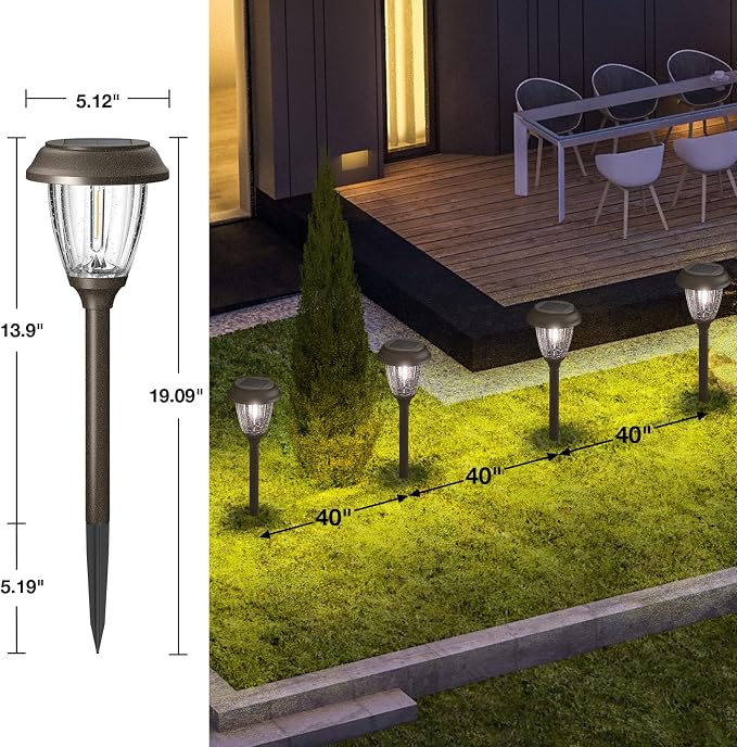 XMCOSY+ Solar Pathway Lights Outdoor, Solar Garden Lights with 2-Mode 6 PCS | IP65 Waterproof Glass & Stainless Steel, 2 Lighting Modes (10/25 LM) Warm White for Yard, Walkway, Driveway, Patio & Path