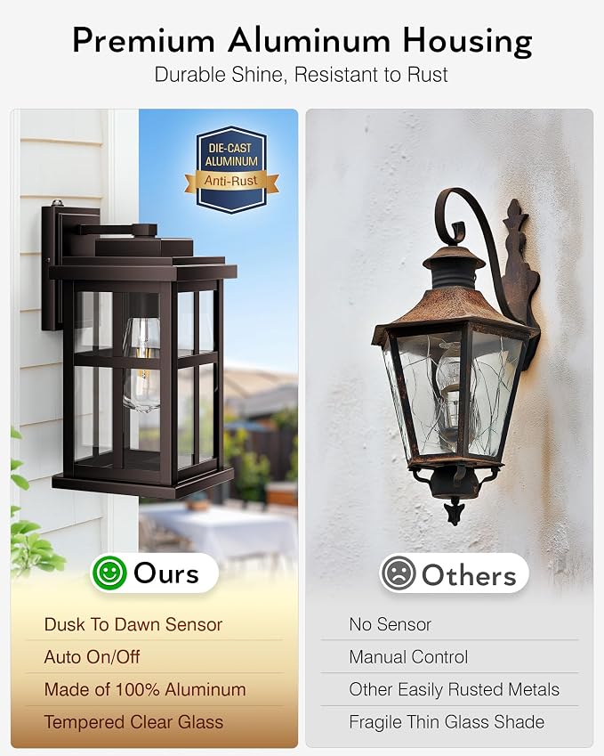 Large Bronze Outdoor Wall Light,1 Pack Dusk to Dawn Outdoor Lights for House, Garden, Entryway, Doorway
