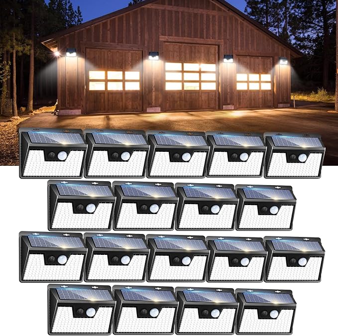 18 Pack/140 LED Solar Lights, Outdoor Waterproof, 3 Lighting Modes, Motion Sensor, Black