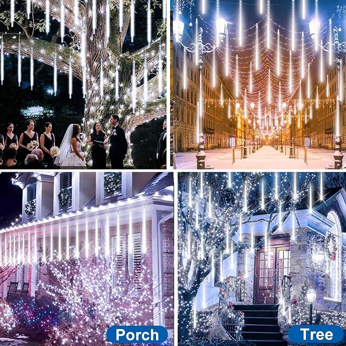 Christmas Rain Lights Outdoor 16 Inch 20 Tubes,Shine White | Waterproof Meteor Shower Falling Icicle String Lighting for Xmas Tree Yard House Decor Thanksgiving New Year Holiday Decor