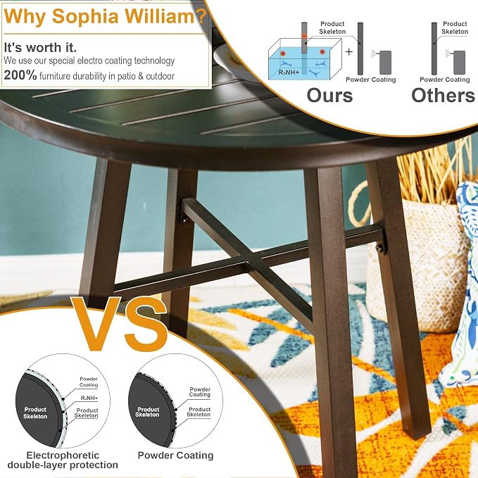 Sophia & William 28" Patio Outdoor Bistro Table, Round Black Metal Side End Table, Small Portable Coffee Dining Table,Outdoor Furniture Table for Garden, Porch, Balcony, Yard