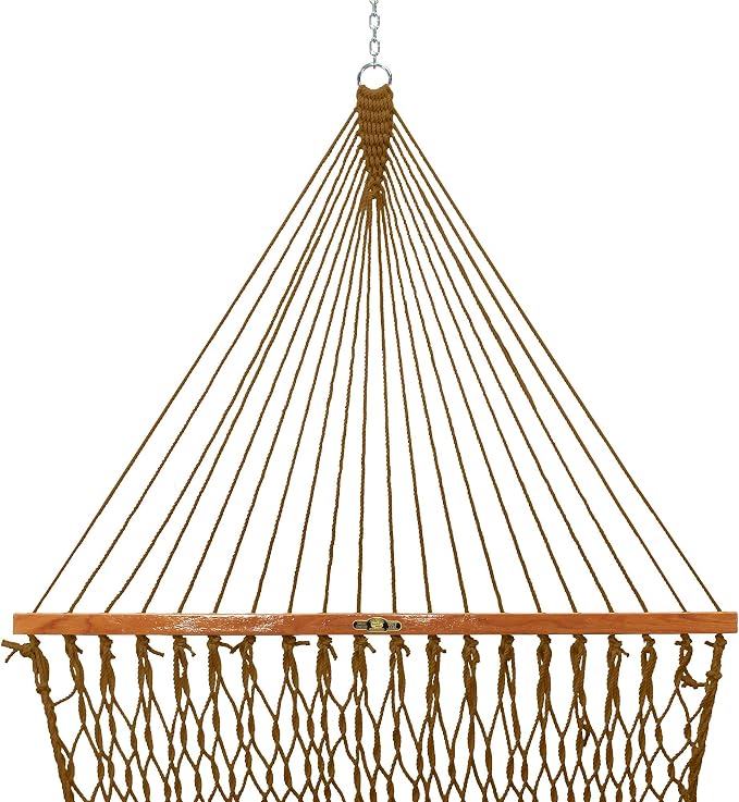 Original Pawleys Island Single Antique Brown DuraCord Rope Hammock – 12 ft. x 50 in., 1-Person, 450 lb Capacity, Oak Spreader Bar, Zinc-Plated Hardware, Handcrafted in the USA
