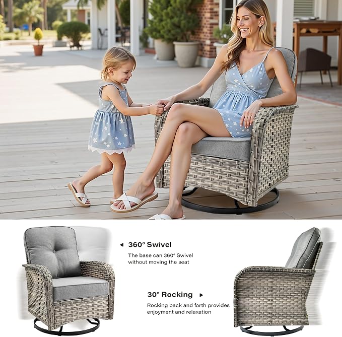 11 Pieces Outdoor Sectional Patio Furniture Set with 54" Fire Pit,Wicker Conversation Sets Rattan L Shaped Couch Swivel Rocking Chairs,Modular Outdoor Sofa for Porch Balcony Backyard Dark Grey