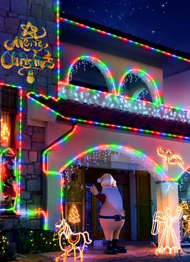 Brightown 2 Pack Total 78FT 200LED Solar Rope Lights, Multicolor | IP65 Waterproof Solar Fairy Lights with 8 Lighting Modes, Outdoor String Lights for Party Garden Yard Holiday Tree Decoration