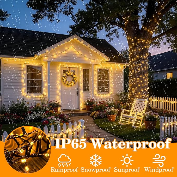 Extra Long 132FT Christmas Decorative Mini Lights, 400 LED Green Wire Fairy Starry String Lights Plug in, Timer & Memory & 8 Modes, for Indoor Outdoor Xmas Tree Wedding Party Decoration,Warm White