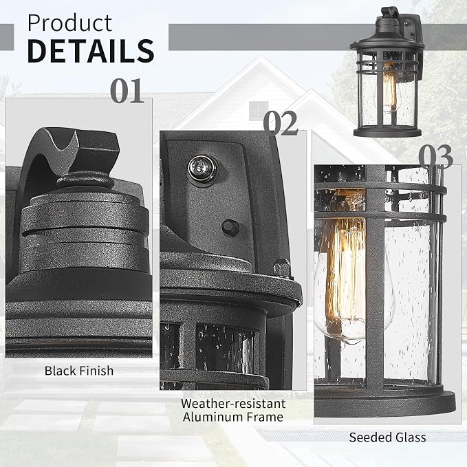 Darkaway Dusk to Dawn Outdoor Porch Wall Light,Outside Wall Mounted Light Seeded Glass Exterior Waterproof Lantern Modern Wall Sconce Lighting for House Front Door Garage