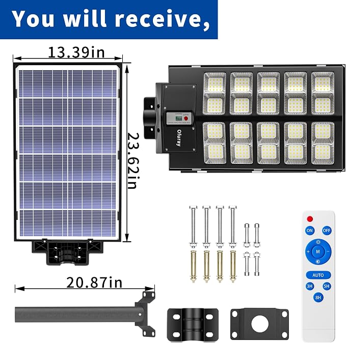 Solar Street Lights Outdoor,Of-6000W Commercial Parking Lot Light | Solar Flood Light, LED Area Light with Motion Sensor, Dusk to Dawn, Remote Control for Security Lighting in Streets, Barns