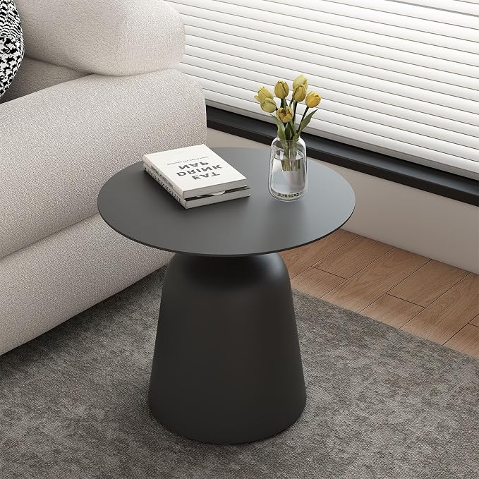 Outdoor Round Side Table, Mid Century Modern Style, Weather Resistant Rust Resistant Aluminum Base, Ideal for Garden, Pool, Patio, Balcony, Living Room, 19.5" x 18.3", Grey