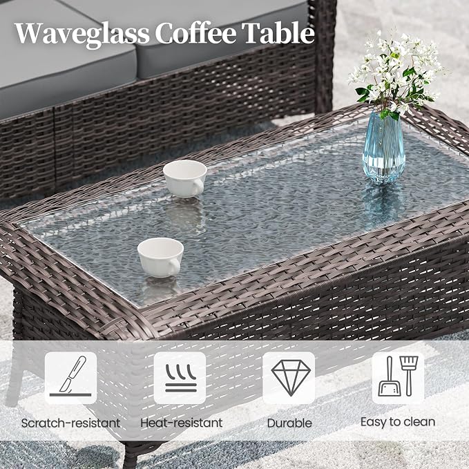 ALAULM 7 Pieces Patio Furniture Set,High Back Wicker Outdoor Sectional Furniture Set with Swivel Chairs & Coffee Table, Patio Conversation Set Thick Cushion for Backyard, Deck, Porch-Grey