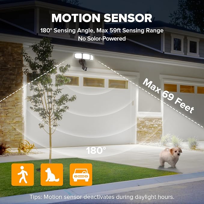 LUTEC 2 Pack 72W 7500LM LED Security Lights Motion Sensor Light Outdoor, 5000K Daylight, IP65 Waterproof, Dusk to Dawn, 3-Head Motion Detected Flood Light for Garage, Yard, Porch(Brown)